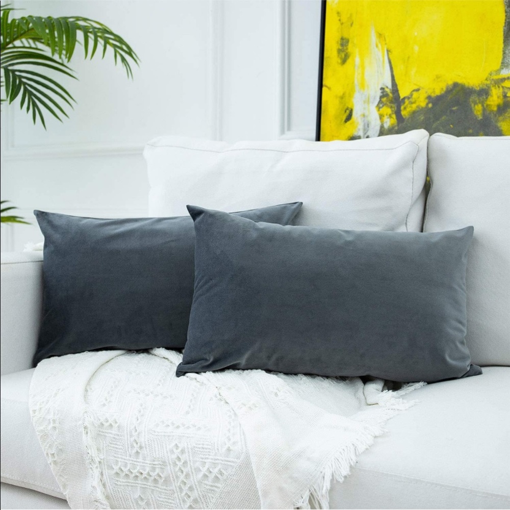 Dark Gray Decorative Velvet Throw Pillow Covers 16x24in, Pack of 2
